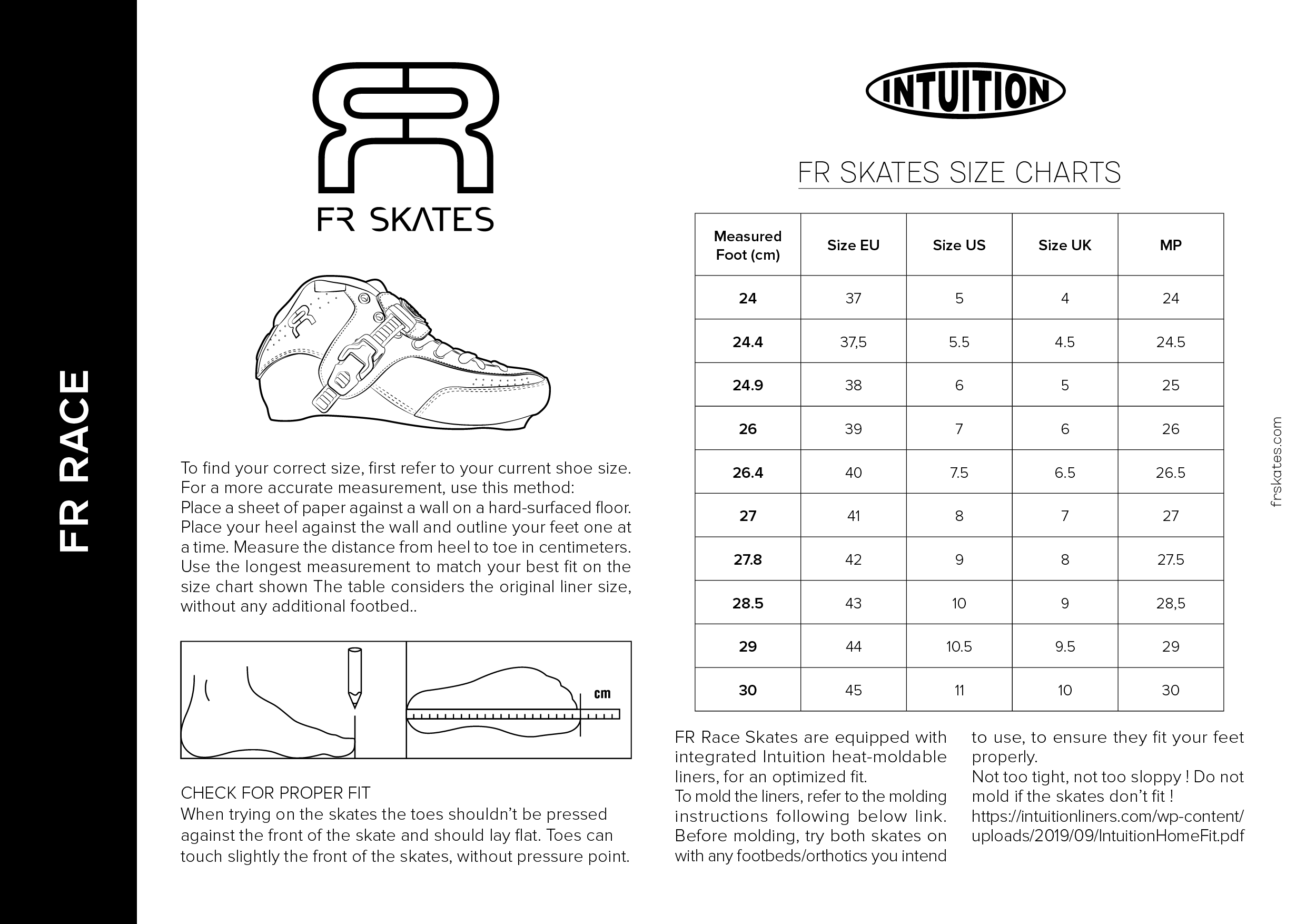 FR SIZE CHART - RACE-2023